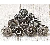 ARTISNO Lot de 10 boutons d'armoire en céramique ronds peints à la main - Style bohème - Poignées d'armoire et de commode avec finition brillante - Noir