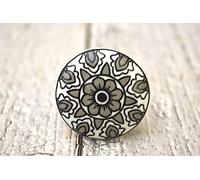 ARTISNO Lot de 10 boutons ronds décoratifs en céramique gris et blanc pour armoire de cuisine et commode avec finition brillante (3,8 cm de diamètre)