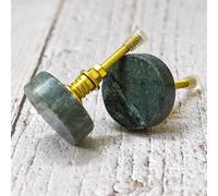 ARTISNO Round Green Marble Brass Knob | Pull Handle | Drawer Knob | Furniture Knob | Kitchen Cabinet Knob | Natural Stone, set-6
