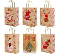 Artisoul 24 Pack Sac Cadeau de Noel 21×15×8 cm, Petit Sacs Cadeaux en Papier Kraft Épais avec Poignées, Sacs Emballage Noël pour Entreprises Fêtes Shopping Vente au Détail et Cadeaux