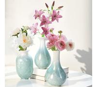 Artisoul® Lot de 3 petits vases décoratifs en céramique pour décoration de table, étagère, petit bouquet de fleurs vertes, décoration minimaliste, décoration d'intérieur moderne (bleu vert)