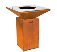ARTISS Brasero 74 x 74 x 95 cm en acier Corten et acier inoxydable avec grille de cuisson plancha et bac à cendres - Brasero d'extérieur marron pour jardin, terrasse et barbecue