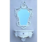 Artissimo Miroir mural baroque avec console murale, console, blanc 50 x 76 cm, décoration murale + console avec tiroir