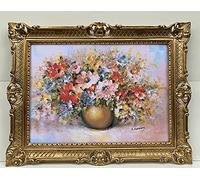 artissimo Peinture Nature morte Fleurs dans un vase doré dans un cadre baroque antique 90 x 70 cm Fleurs Image avec cadre Tableau de salon Peinture encadrée Décoration murale Antique