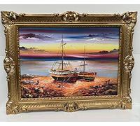 Artissimo Tableau avec cadre doré Motif bateau à voilier Impression d'art dans un cadre baroque Bateau de pêcheur, mer, mer, mer, mer, paysage Tableau encadré Tableau de bord de mer