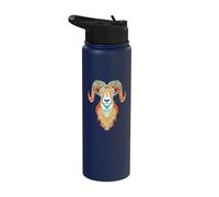 Artistic Big Horn Sheep Ram Head 80s Vibe Sketch Graphic Stainless Steel Insulated Water Bottle