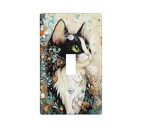 Artistic Cat Plaque de protection pour interrupteur Motif félin noir et vert pour accents muraux Plaques murales thermoplastiques Taille standard