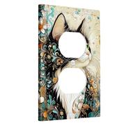Artistic Cat Plaque de protection pour interrupteur Motif félin noir et vert pour accents muraux, plaques murales thermoplastique, prise duplex simple de taille standard