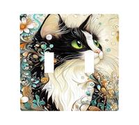 Artistic Cat Plaque de protection pour interrupteur Motif félin noir et vert pour décoration murale Plaques murales thermoplastiques Taille standard Double bascule