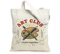 Artistic Create Together Sac fourre-tout en toile avec citation de peintres | Thème passe-temps innovant, citation de la communauté artistique, style graphique rétro, tissu léger aspect lin