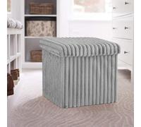 Artistic Fashionista Limited Boîte de rangement ottomane côtelée - Repose-pieds pliable - Tabouret de rangement - Coffre à jouets - Banc - Couverture - Boîte à linge en lin (gris argenté, taille S