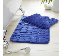 Artistic Fashionista Limited Lot de 2 tapis de bain en mousse à mémoire de forme de galets super doux et antidérapants, très absorbants, lavables en machine, bleu roi
