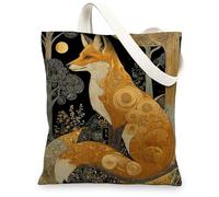 Artistic Fox Sac fourre-tout en toile, motif animal sauvage élégant, sacs de courses réutilisables, légers et lavables en toile avec bandoulière, Orange, 13x15 Inch