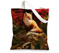 Artistic Fox Sacs fourre-tout en toile à motif animal, sacs de courses réutilisables, légers et lavables avec bandoulière pour salle de sport, voyage, plage, pique-nique 33 x 38 cm