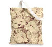 Artistic Fox Sacs fourre-tout en toile à motif renard réutilisables, légers et lavables avec bandoulière pour salle de sport, voyage, plage, pique-nique 33 x 38 cm