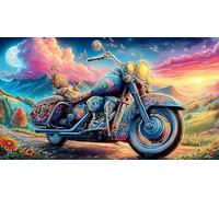 Artistic-Motorcycle-with-Ink-Wash-Background Puzzle 1000 pièces Défi de Jeu éducatif Papier recyclé Jeu Stimulant pour Relaxation, créativité et Cadeaux 38x52/1000 pièces