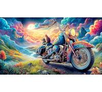 Artistic-Motorcycle-with-Ink-Wash-Background Puzzle pour Femmes et Hommes 1000 pièces Papier recyclé Jeu Familial Amusant & Stimulant Jeux éducatifs Beau Puzzle de décoration 38x26/1000 pièces