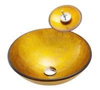Artistic - Vasque de salle de bain rond en verre trempé jaune de 41,9 cm avec robinet cascade et bonde pop-up - Lavabo élégant pour une décoration d'intérieur élégante