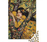 Artistic Woman Resting Challenging & Brainteasing Puzzle Woman in Golden Floral Art for Adults & Kids Age 12 Years Up 52x38cm 1000pcs