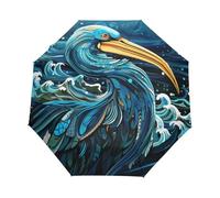 Artistique Anime Pélican Oiseau Bleu Parapluie Pliant Enfant Garçons Filles Automatique Protection UV Parapluies Coupe-Vent pour Voyager