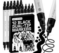 Artistro 12 Black Dual-Tip Acrylic Paint Markers - Paint Pens Set with Dot & Fine Tips for Fabric, Rock, Glass, Wood, Coloring Books - Arts & Crafts Gift - Classroom Must Haves & School Supplies