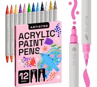 Artistro 12 Feutres Acryliques Double Pointe pour Tissu, Toile, Pierre, Verre, Bois, Papier, DIY - Marqueurs de Peinture
