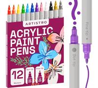 Artistro 12 Feutres de peinture acrylique, stylos de dessin ensemble d'art marqueurs de peinture acrylique à double pointe (fine 1 mm + point 5 mm) pour tissu, toile, roche, verre, bois, papier