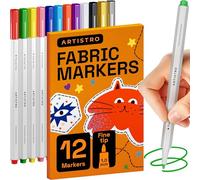 Artistro 12 Marqueurs pour Tissus - Kit de Décoration Textile - Marqueurs Permanents Pointe Fine pour Vêtements - Stylos sans Bavure pour T-Shirts, Sacs, Toile, etc.