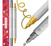 Artistro 2 Gold & Silver Acrylic Paint Pens Dual-Tip Dot+Fine for Rock