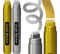 Artistro 2 Marqueurs Craie Liquide Jumbo Or & Argent - Marqueurs Néon Effaçables de 15 mm pour Vitres de Voiture, Tableau Noir, Bistro - Stylos Craie Faciles à Effacer, Idéaux comme China Marker