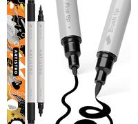 Artistro Set of 2 Acrylic Paint Pens Dual Tip Brush + Fine Black