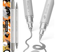 Artistro 2 Stylos de Peinture Acrylique Argentés, Marqueurs de Peinture Acrylique à Double Pointe (Pinceau + Pointe Fine 1 mm), Marqueurs Acryliques pour Tissu, Toile, Pierre, Verre, Bois, Papier