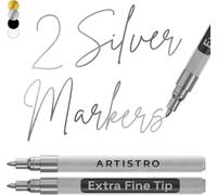 Artistro 2 Stylos Peinture Acrylique Argent - Pointe Extra Fine 0,7 mm - Pour Roche, Céramique, Bois, Verre, Plastique, Tissu - Idéal pour Projets Artistiques, Loisirs Créatifs
