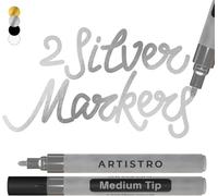 Artistro 2 Stylos Peinture Acrylique Argent - Pointe Moyenne 3 mm - Pour Roche, Céramique, Bois, Verre, Plastique, Tissu - Idéal pour Projets Artistiques, Loisirs Créatifs
