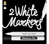 Artistro 2 Stylos Peinture Acrylique Blanc - Pointe Moyenne 3 mm - Pour Roche, Céramique, Bois, Verre, Plastique, Tissu - Idéal pour Projets Artistiques, Loisirs Créatifs