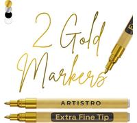 Artistro 2 Stylos Peinture Acrylique Doré - Pointe Extra Fine 0,7 mm - Pour Roche, Céramique, Bois, Verre, Plastique, Tissu - Idéal pour Projets Artistiques, Loisirs Créatifs
