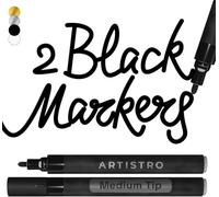 Artistro 2 Stylos Peinture Acrylique Noir - Pointe Moyenne 3 mm - Pour Roche, Céramique, Bois, Verre, Plastique, Tissu - Idéal pour Projets Artistiques, Loisirs Créatifs