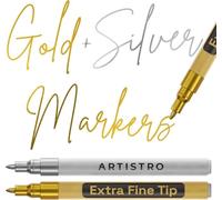Artistro 2 Stylos Peinture Acrylique Or et Argent - Pointe Extra Fine 0,7 mm - Pour Roche, Céramique, Bois, Verre, Plastique, Tissu - Idéal pour Projets Artistiques, Loisirs Créatifs