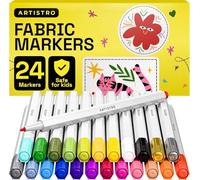 Artistro 24 Marqueurs pour Tissus - Kit de Décoration Textile - Marqueurs Permanents Pointe Fine pour Vêtements - Stylos sans Bavure pour T-Shirts, Sacs, Toile, etc.