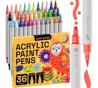 Artistro 36 Feutres Acryliques Double Pointe pour Tissu, Toile, Pierre, Verre, Bois, Papier, DIY - Marqueurs de Peinture