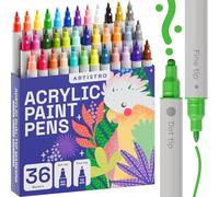 Artistro 36 Feutres de peinture acrylique, stylos de dessin ensemble d'art marqueurs de peinture acrylique à double pointe (fine 1 mm + point 5 mm) pour tissu, toile, roche, verre, bois, papier
