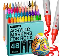 Artistro 48 Feutres Acryliques Double Pointe pour Tissu, Toile, Pierre, Verre, Bois, Papier, DIY - Marqueurs de Peinture