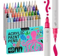 Artistro 48 Feutres Acryliques, Marqueurs Acryliques Double Pointe, Marqueurs Acryliques pour Tissu, Toile, Pierre, Verre, Bois, Papier, DIY, Marqueurs de Peinture