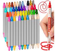 Artistro 48 Feutres de peinture acrylique, stylos de dessin ensemble d'art marqueurs de peinture acrylique à double pointe (fine 1 mm + point 5 mm) pour tissu, toile, roche, verre, bois, papier