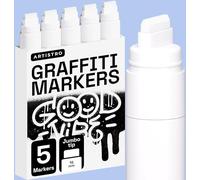 Artistro 5 Feutres Acryliques Blancs, Marqueurs de Peinture Acrylique à Pointe Jumbo 15mm, Marqueurs pour Tissu, Toile, Pierre, Verre, Bois, Papier, DIY, Pour Enfants et Adultes