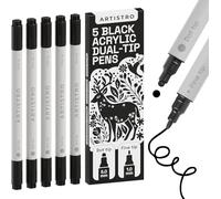 Artistro 5 Noir Feutres de peinture acrylique, stylos de dessin ensemble d'art marqueurs de peinture acrylique à double pointe (fine 1 mm + point 5 mm) pour tissu, toile, roche, verre, bois, papier
