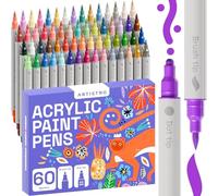 Artistro 60 Feutres Acryliques, Marqueurs Acryliques Double Pointe, Marqueurs Acryliques pour Tissu, Toile, Pierre, Verre, Bois, Papier, DIY, Marqueurs de Peinture
