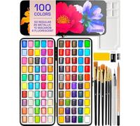 Artistro ensemble de 100 aquarelles, couleurs vives dans une boîte portable, avec palette. Ensemble de voyage parfait pour les artistes, les amateurs et la peinture