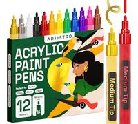 ARTISTRO Feutres de peinture acrylique, set artistique, marqueurs acryliques à double pointe pour tissu, toile, pierre, verre, bois, papier, bricolage, marqueurs de couleur (pointe moyenne, 12).