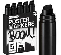 Artistro Jumbo Marqueurs 5 marqueurs noirs jumbo, pointe feutre15 mm, marqueurs acrylique pour peinture sur roche, pierre, céramique, verre, bois et toile.